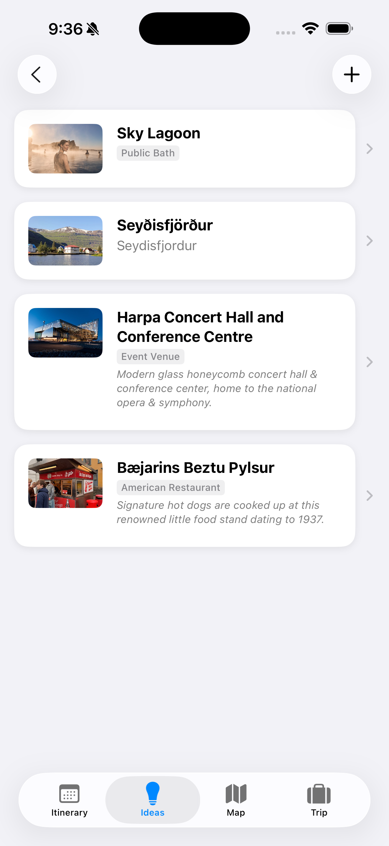 Ideas view for saving places