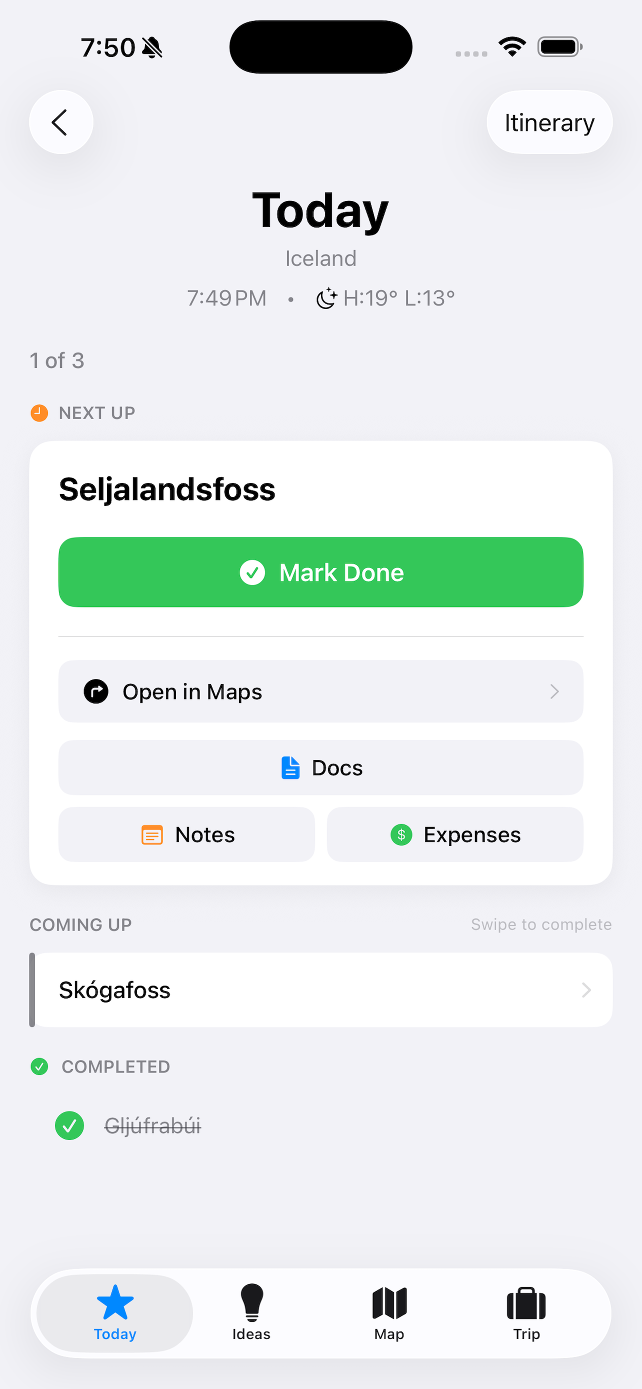 Today view showing what's happening now